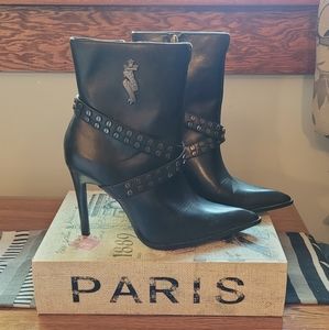 Harley Davidson Genuine Black Leather Women's High Heel Riding Boots - US Size 7